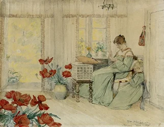 Marie und Vibeke sticken in unserem Haus in Skagen Plantage